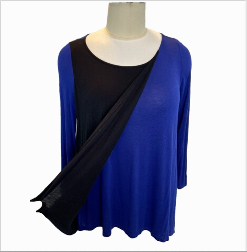 The Pink - Women's 3X Tunic Blouse Bluse Black Colorblock Draped Boat Neck